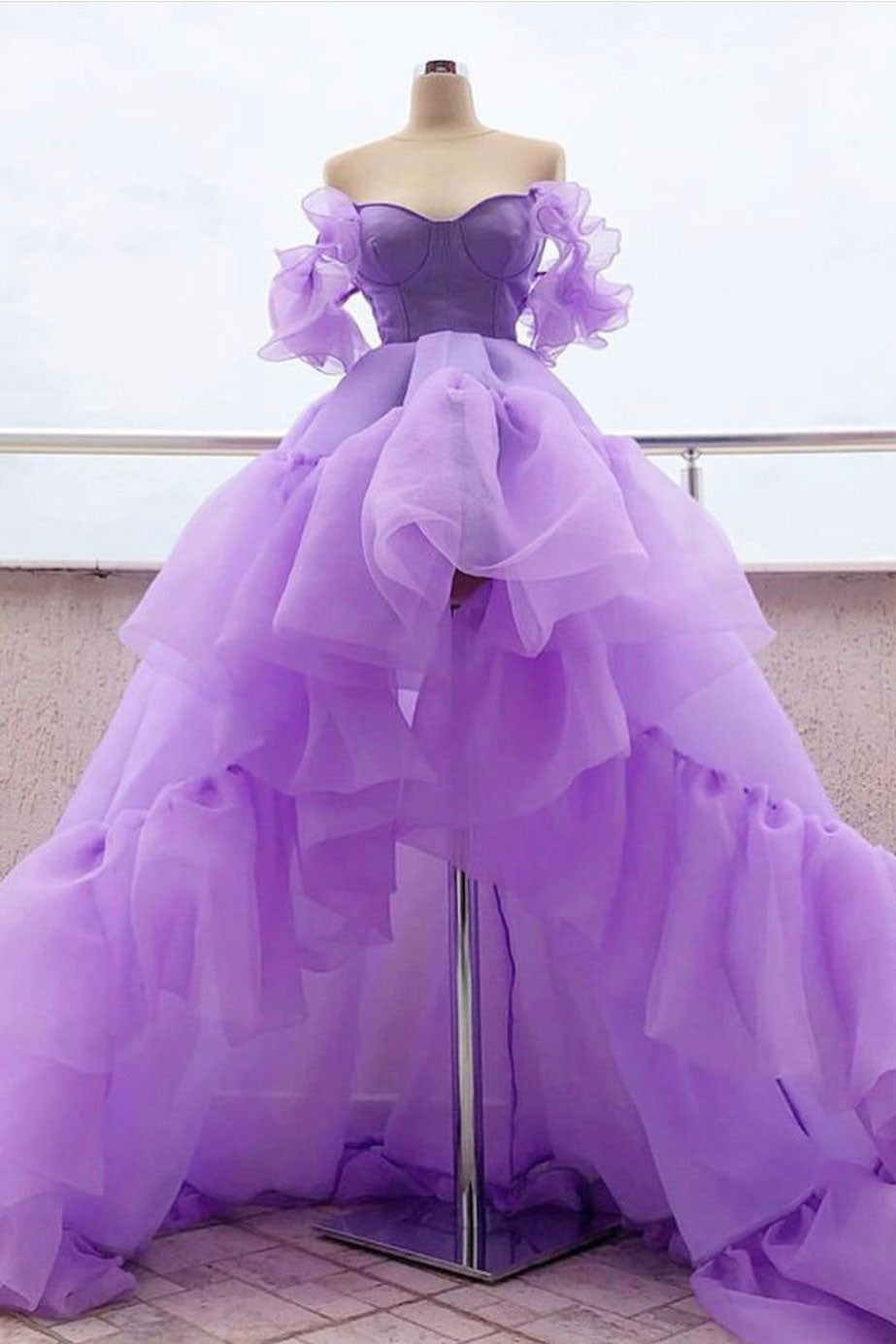 low prom dress, purple evening dress ...